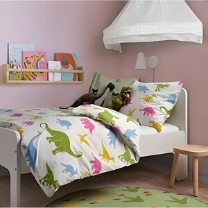 IKEA Jattelik Twin Duvet Set, Dinosaurs with Matching Pillow Case